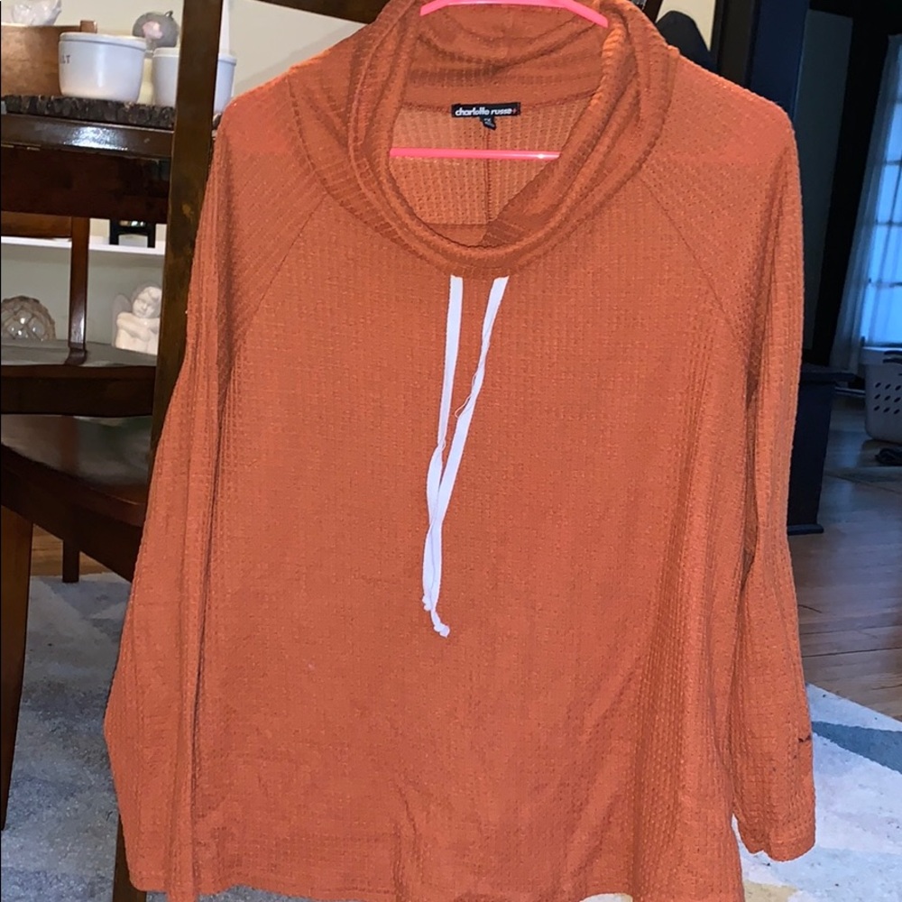 Cowl Neck Plus Size Waffle Knit Top